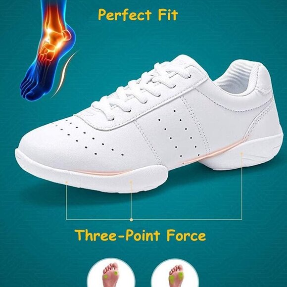 Women Cheerleading Shoes Sneakers Faux Leather Rubber Sole Athletic Trainers - Picture 3 of 6